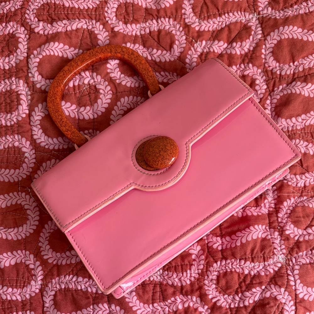 cult gaia Pink Top-Handle Mini Bag with Orange Accent